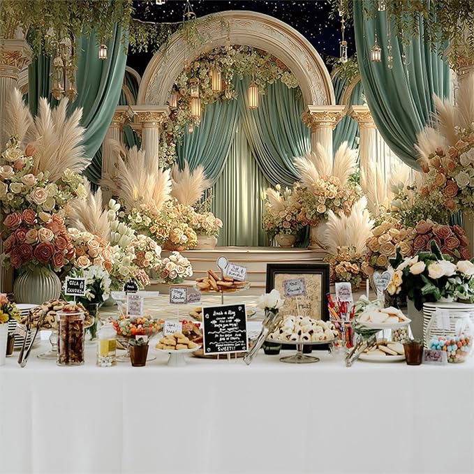 Baocicco Flower Wedding Backdrop 15x10ft Dreamy Fantasy Arch Door Roman Column Background Bride to Be Bridal Shower Decorations Anniversary Ceremony Backdrops for Photography Banner Photo Booth