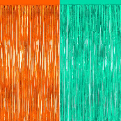The Life of a Party Girl Decorations,Teal and Orange Fringe Backdrop -3.2x6.5 Feet-2Pack, Fringe Curtains Party Decorations,Party Streamer,Teal Birthday Decorations, Wedding Decor