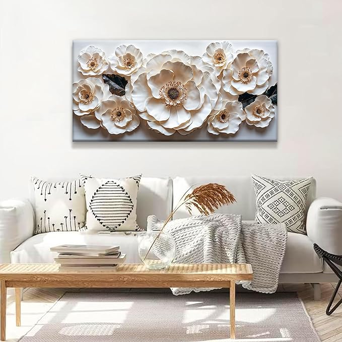 Canvas Art Wall Decor Modern Minimalist Flower Wall Decor Paintings White Flower Art Prints Floral Wall Art Pictures For Bedroom Kitchen Office Decoration 20" × 40"