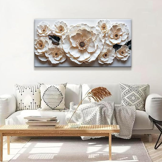 Canvas Art Wall Decor Modern Minimalist Flower Wall Decor Paintings White Flower Art Prints Floral Wall Art Pictures For Bedroom Kitchen Office Decoration 20" × 40"