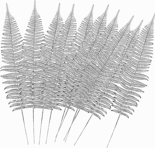 CATTREE Artificial Silver Plants Tall Fern Leaves 23" 10 Pack, Fake Boston Ferns Plant Decorations Plastic Faux Foliage Shrubs Large Leaf for Party Wedding Table Centerpiece Bouquet DIY Silvery Décor