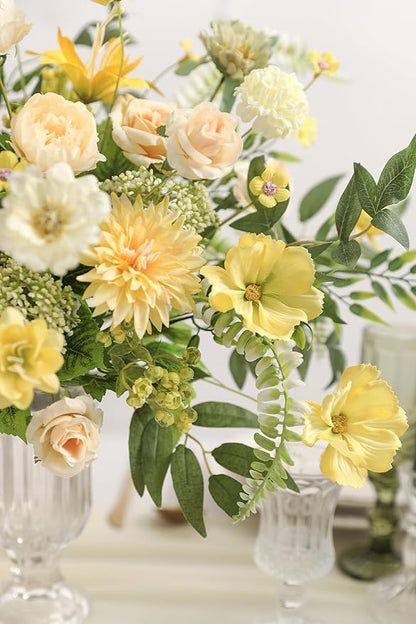 YYHUAWU Fake Flower Heads Mini Yellow Artificial Flower Faux Dahlia Rose Flowers Multicolor Silk Daisy Flower Heads for Craft Garland Wedding Bridal Baby Shower Home Party Decoration DIY Cake Decor