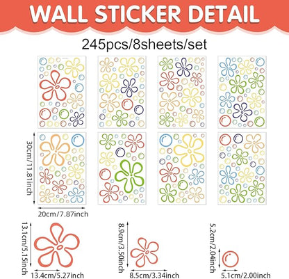 245 PCS Flowers Bubbles Wall Decals Under The Sea Wall Sticker - Ocean Decor, Bathroom Stickers, Kids Wall Decals, Easy Peel and Stick, Removable, Waterproof, Anti-Fading