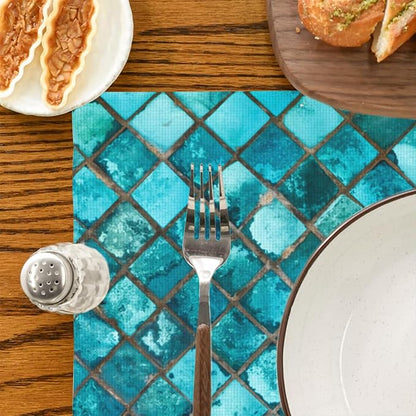 Placemats Set of 4 Square Glass Mosaic Place Mats Washable Table Dinner Mats Linen Table Mats for Kitchen Dining Party Home Kitchen Decor 12x18 Inch