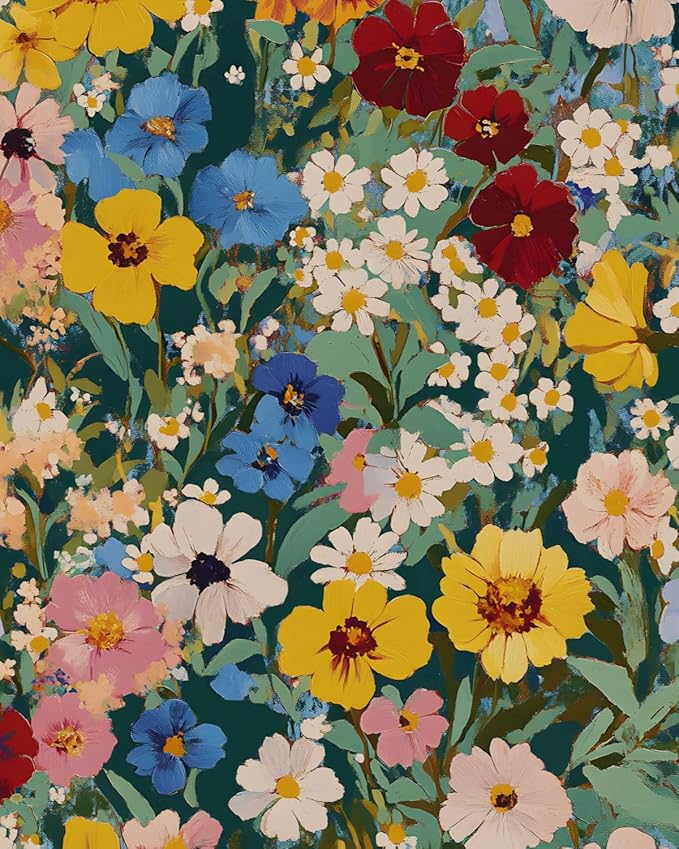 Watercolour Floral Peel and Stick Wallpaper Colorful Boho Contact Paper Renter Friendly Wall Paper for Countertop Cabinet Shelf Liner Removable 17.5 x 118In