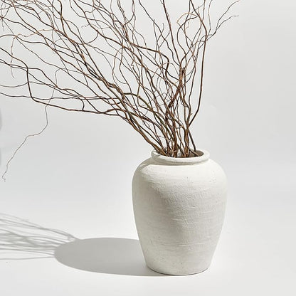 LB2 White Ceramic Large Vase, 11.8" Tall Zen Style vase, Terra Cotta Pitcher Vase, Distressed Farmhouse Decor, Pottery Decorative Flower for Home Decor (A - White 11.8")
