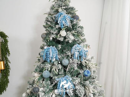 HUIHUANG Blue Bows for Gift Wrapping Blue and White Curly Bows with Self Adhesive & Twist Tie, 7 inch Gift Bow for Presents, Gift Basket, Baby Shower, Christmas Decor, Party Favors- 6 Counts