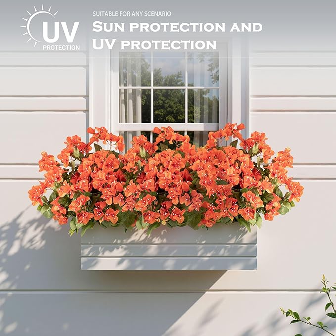 4 Pcs Artificial Flowers Bougainvillea Outdoor Artificial Plants Faux Flowers with Stems Silk Flowers for Wedding Porch Living Garden Decor(4PCS,Orange)