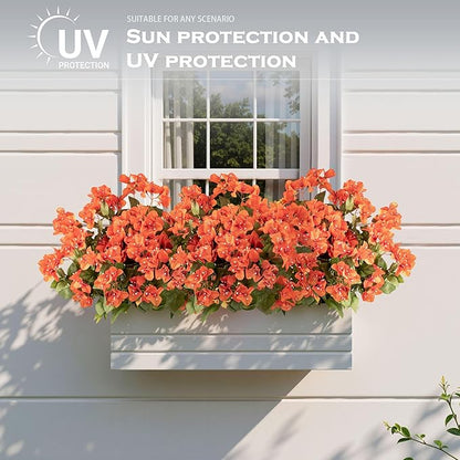 4 Pcs Artificial Flowers Bougainvillea Outdoor Artificial Plants Faux Flowers with Stems Silk Flowers for Wedding Porch Living Garden Decor(4PCS,Orange)