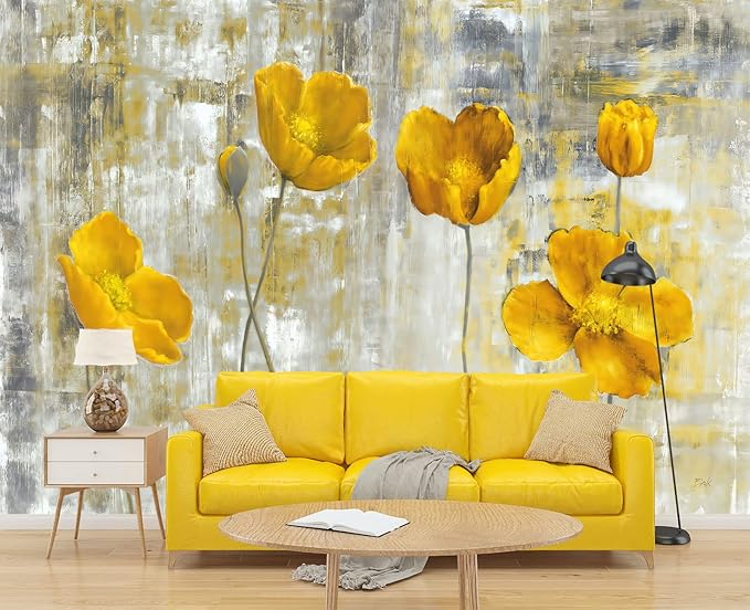 Yellow Oil Painting Flowers Wall Mural Wallpaper for Bedroom 178" x 117"