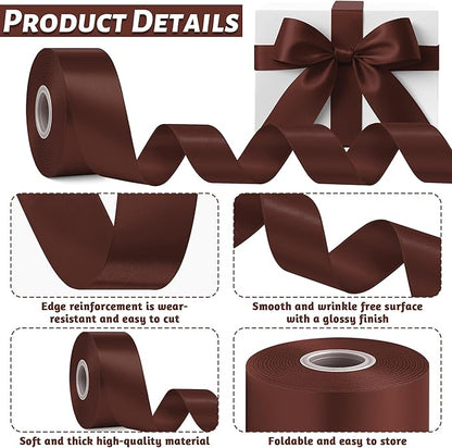 Fullive 1 1/2 Inch Brown Ribbon, 30 Yards Ribbon for Gift Wrapping, Polyester Ribbons for Flower Bouquet for Birthday Holiday Christmas Decorations DIY Bows Wrapping Bouquet Floral Arrangements