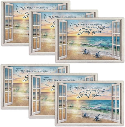Beach Sea Turtle Placemats Set of 6 Coastal Ocean Table Mats Washable Place Mats for Home Party Indoor Kitchen Dining Table Decoration 12x18 Inch