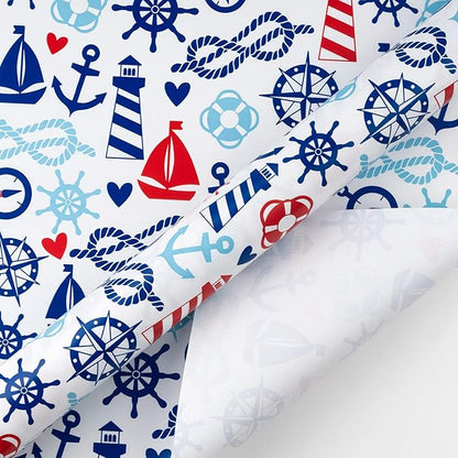 WRAPAHOLIC 30 Inch Nautical Anchors Wrapping Paper Roll - 30 Inch x 33 Feet - Nautical Element Anchor Design Perfect for Birthday, Nautical Beach Decoration, Baby Shower