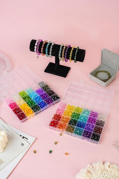 REVKI 1200pcs Glass Beads Bracelet Making Kit, 48 Colors Crystal Beads for Jewelry Making,Strange Shaped Glass Beads for Bracelets and DIY Crafts(Oval and Bamboo)