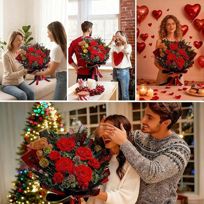 HUACHIPLUS Preserved Bouquet with Bear: Big Flowers Big Love-Romantic Gifts for Her Wife Girlfriend Mom-Flowers for Delivery Prime on Christmas Valentines Day Anniversary Mothers Day Birthday (Red1)