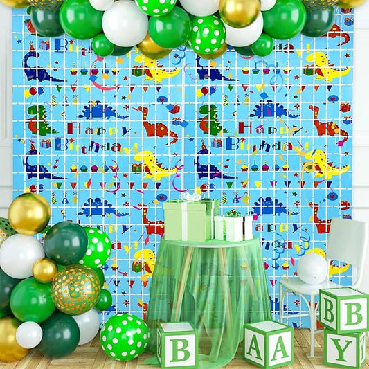 Dinosaur Birthday Party Decorations 2 Pack Dinosaur Foil Fringe Curtains 3.28 x 6.56Ft Tinsel Curtain Backdrop Blue Photo Booth Backdrop Dino Theme Birthday Party Supplies for Kids Boys Girls