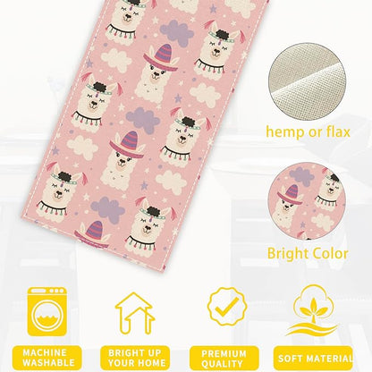 Cute Funny Llama Alpaca Table Runners 70 inches Long Table Runner Elegant Linen Dresser Scarfs Farmhouse Tablerunner for Wedding/Coffee/Dining Table/Party Home Decor
