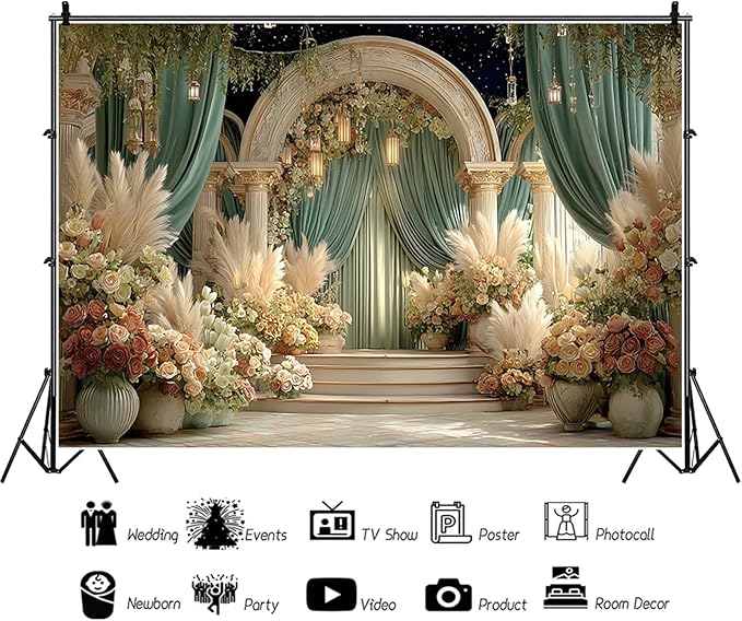 Baocicco Flower Wedding Backdrop 12x10ft Dreamy Fantasy Arch Door Roman Column Background Bride to Be Bridal Shower Decorations Anniversary Ceremony Backdrops for Photography Banner Photo Booth