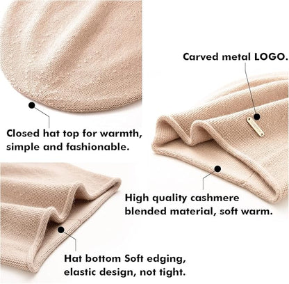 QUEENFUR Knit Slouchy Beanie Hats for Women Cashmere Ski Cap Knitted Wool Soft Warm Winter Hat