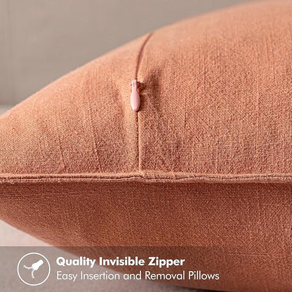MIULEE Decorative Linen Pillow Covers 18x18 Inch Coral Boho Farmhouse Neutral Couch Throw Pillows for Bed Pack of 2 Accent Modern Pillowcase Summer Sofa Livingroom Home Decor