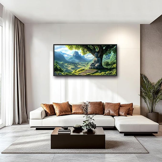 Buddha Large Wall Art Framed Wall Decor for Living Room Mountains Pictures Oversized Canvas Print Painting Modern Extra Large Artwork for Bedroom Office 60"x30"