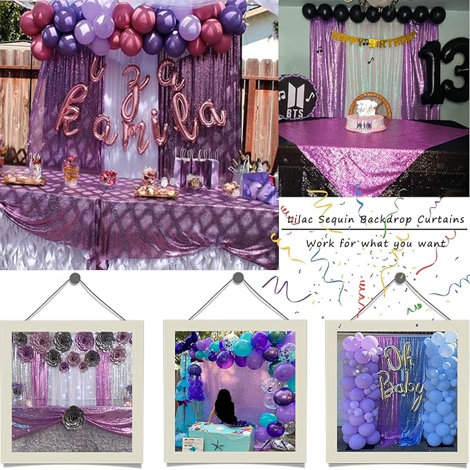 Lavender Sequin Backdrop Curtains 2FTx8FT 2 Panels Light Purple Glitter Photo Booth Backdrop Sparkly Background Drapes for Wedding Bridal Baby Shower Photography Birthday Party