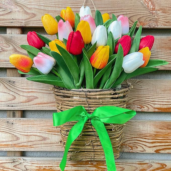 18pcs Multicolor Artificial Tulips 13" PU Artificial Flowers for Family Friend Gifts DIY Flower Arrangement Flowers in Home Kitchen Office Party Wedding Dining Table Decoration