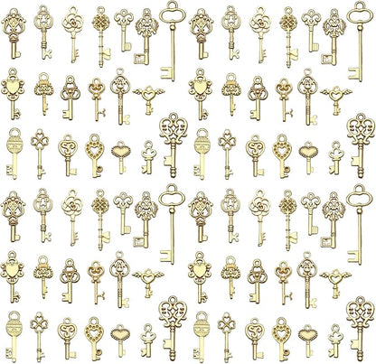 WOCRAFT 60pcs KC Gold Small Key Charms Bracelet Charms for Jewelry Making Sets DIY Necklace Bracelet Keychain Crafting Charms Kit Craft Supplies (SN925)