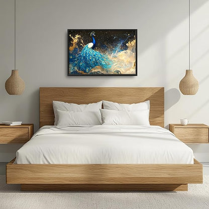 Peacock Large Wall Art Framed Gold Wall Decor for Living Room Mountain Peacock Pictures Oversized Canvas Print Painting Modern Extra Large Framed Artwork for Bedroom Office Home Decor 36"x24"