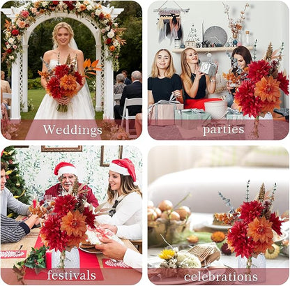 Artificial Flowers Combo Red Flowers Mix Silk Flowers tassel flower, fake flowers for Wedding Bridal Bouquets, Floral Arrangement, Table Centerpieces. Fake Plastic Flowers Bulk Vase Decoration