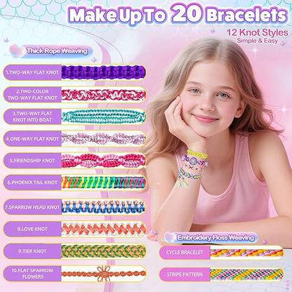 2-in-1 Friendship Bracelet Making Kit, Arts and Crafts for Girls Ages 8-12, Jewelry Making Kit＆DIY Travel Activity Toys Set, Christmas Birthday Gifts for 6 7 8 9 10 11 12 Year Old Teen Girls (Purple)