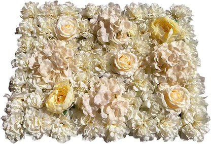 16"x 24" Artificial Flower Wall Panels,Flower Wall Mat Silk Flower Panels for Outdoor Garden Backyard Fence Fence Privacy Screen and Indoor Wall Decor (6Pcs Light Yellow)