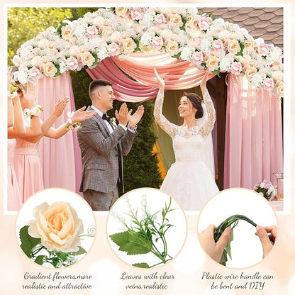 Tigeen Artificial Flowers Artificial Peonies Silk Flowers Faux Peony Fake Peony Silk Hydrangea Bouquet for Wedding Table Centerpiece Floral Vase Decor(White,Pink,6 Bundles)