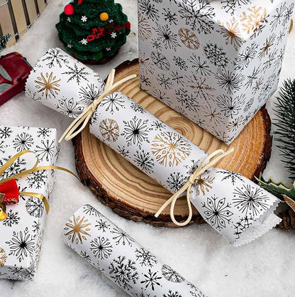 MAYPLUSS Christmas Gift Wrapping Paper Roll - 17 Inch X 33 Feet - Minimalistic Elegant Snowflake Flurry with Gold Design Winter Holiday Gift Wrap Sheet for Party, DIY Crafts & Festive Decoration