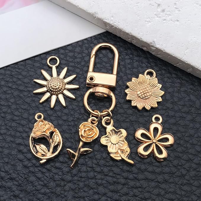 WOCRAFT 60pcs KC Gold Flowers Charms Bracelet Charms for Jewelry Making Sets DIY Necklace Bracelet Keychain Crafting Charms Kit Craft Supplies (SN878)