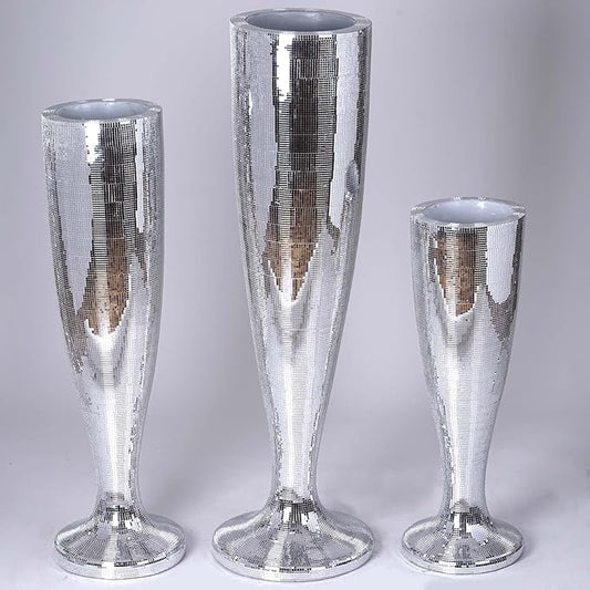 Efavormart 3FT Silver Polystone Mirror Mosaic Trumpet Floor Vase for Wedding Aisle/Party Centerpiece/Home Decoration