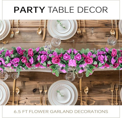 Miracliy 5Pcs 41FT Purple Flower Garland Artificial Rose Arch Vines Fake Spring Floral Garland for Flower Wall Backdrop Wedding Mothers Day Garden Tea Party Decoration
