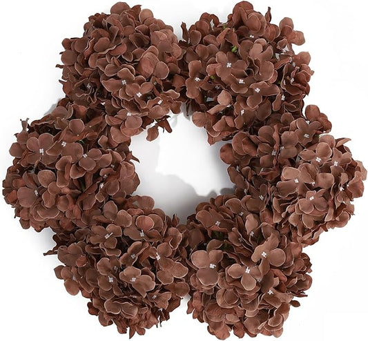 DuHouse Artificial Hydrangea Silk Flower Heads with Stem Fake Hydrangea Flowers for Wedding Home Garden Centerpiece Pack of 6(Mocha Brown)