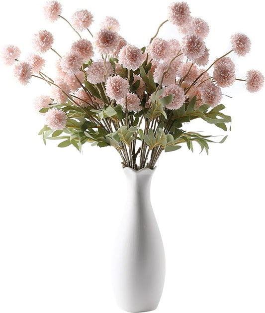 JAKY-Global Pompon Faux Flowers Artificial Fake Mums with Long Stems for Boho Table Centerpieces,Spring Wedding Arrangements & Home Decor –21inch Silk Chrysanthemum Set of 10 PCS