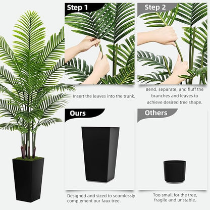 Artificial Palm Tree 6FT - Fake Tree with White Tall Planter - Faux Tropical Areca Floor Plant in Pot - Artificial Silk Plant for Home Office Living Room Decor Indoor