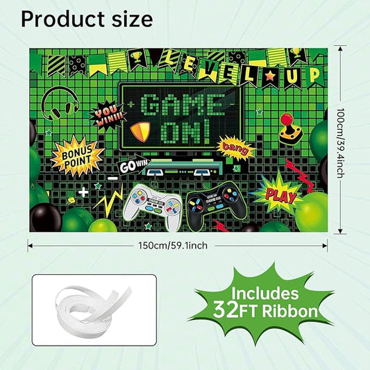3x5ft Video Game Birthday Backdrop, Happy Birthday Decoration Background, Cute Gamepad Controller Theme Party Supplies Outdoor Indoor Photo Banner