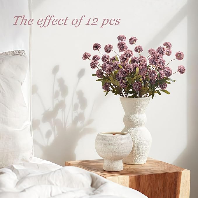 SITUMEIZI Purple Pompon Mum Artificial Flowers Faux Silk Mums Mini Chrysanthemum with Stems 6Pcs for DIY Purple Wedding Centerpieces Floral Arrangements