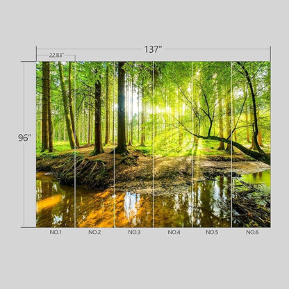 Nature Forest Wallpaper Woodland Peel and Stick Wall Mural for Bedroom Living Room - 96"x137"