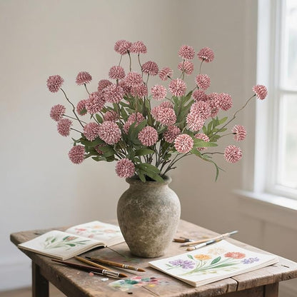 Fake Flowers 20.5In 10PCS Artificial Chrysanthemum Faux Mums Faux Flowers for Vase Fall Long Stems Flower Silk Flower for Indoor Home Decoration Kitchen Office Wedding Decoration (Red),No Vase