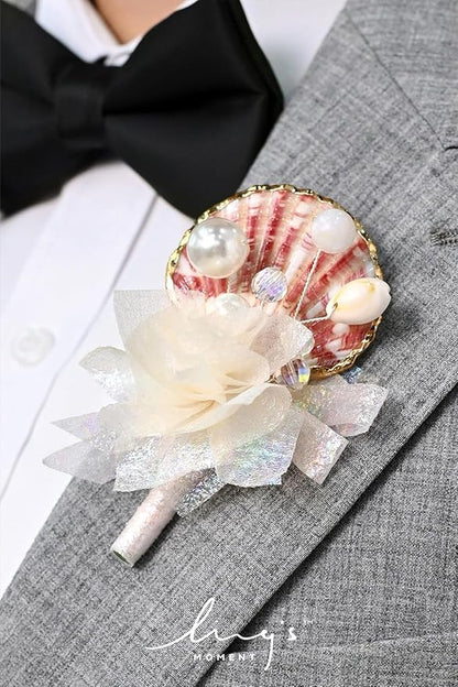 Ling's moment Boutonniere for Men, 6pcs Groom Groomsmen Boutonniere, Artificial Flowers for Wedding Decor/Prom/Homecoming, etc.Cream Blush
