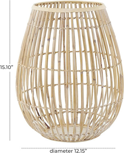 Deco 79 Bamboo Wood Handmade Decorative Vase Open Frame Round Centerpiece Vase, Flower Vase for Home Decoration 12" x 12" x 15", Brown