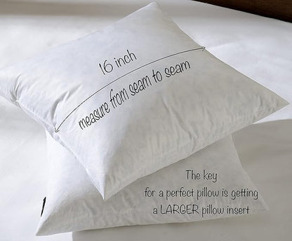 16x16 Decorative Throw Pillow Inserts-Down Feather Pillow Inserts-Square-Cotton Fabric-Set of 2-White.
