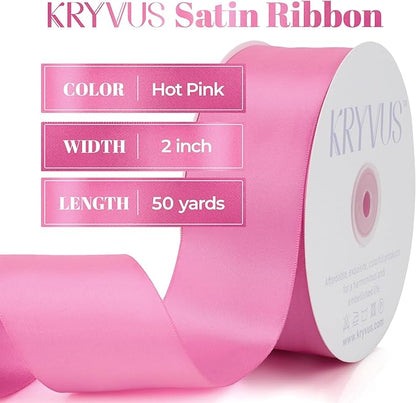 Hot Pink Satin Ribbon, Double Faced 2 Inch X 50 Yards Hot Pink Ribbon, Premium Satin Ribbon for Gift Wrapping, Crafts, Hair Bow Making, Sewing, Flower Bouquet, Wedding Party Decor
