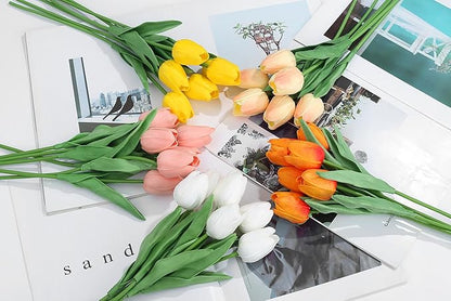20pcs 14" Tulips Artificial Flowers for Real Touch Fake Tulips Slik Faux Flowers for Summer Wedding Bouquet Spring Easter Mother's Day Decor (5 Color)