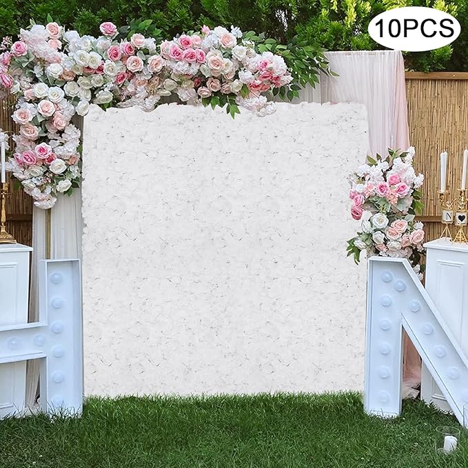 16"x 24" Artificial Flower Wall Panels,Flower Wall Mat Silk Flower Panels for Outdoor Garden Backyard Fence Fence Privacy Screen and Indoor Wall Decor(10Pcs White,Style 3)